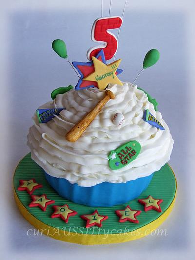 Baseball themed big cupcake - Cake by CuriAUSSIEty  Cakes
