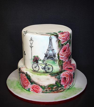 ''Sending roses from Paris''- Hand painted - Cake by Olanuta Alexandra