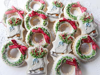 Christmas Wreath and Skate cookies - Cake by Kim Coleman (Sugar Rush Custom Cookies)