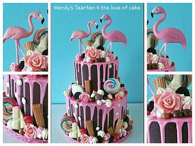 Flamingo drip cake - Cake by Wendy Schlagwein