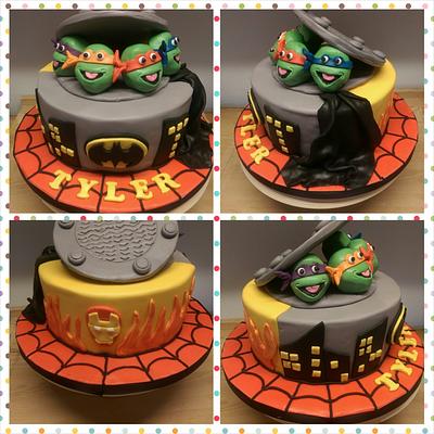 Superhero cake with ninja turtles - Cake by Shell at Spotty Cake Tin
