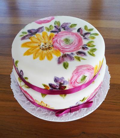 hand painted two tiers cake with strawberry-pistache sponge - Cake by Christl's ◊FancyCakes◊