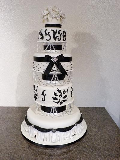 5 Tier Black and White  Wedding Cake  - Cake by Jennifer