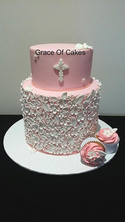 Floral Christening Cake - Cake by Grace Of Cakes
