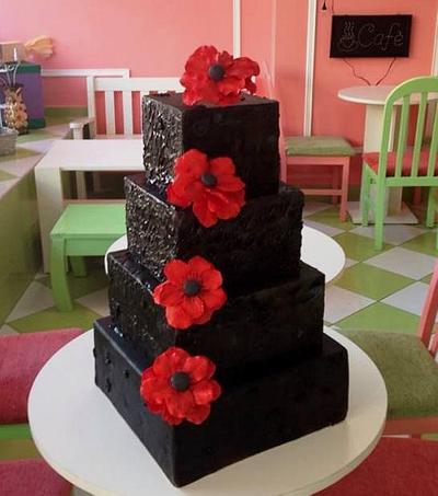 Black cake with red anemonies - Cake by The House of Cakes Dubai