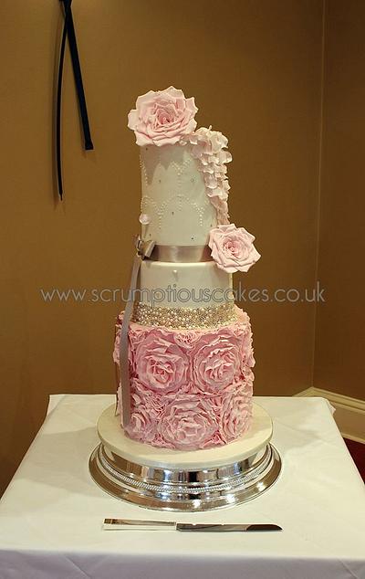 Double Barrel Pink Roses and Rose Ruffles - Cake by Scrumptious Cakes