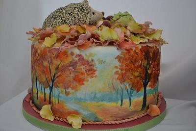 Hand painted Autumnal cake - Cake by Môn Cottage Cupcakes