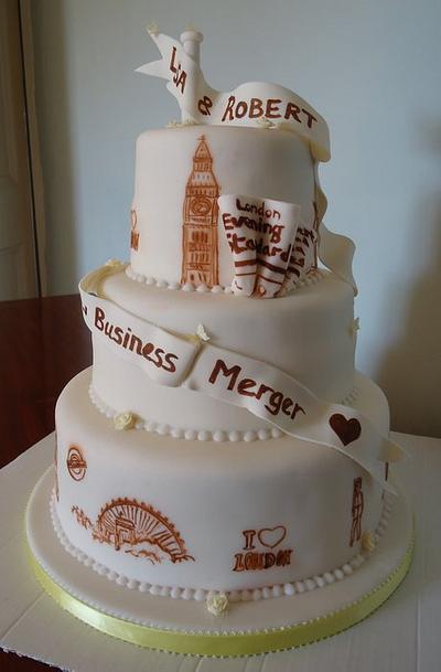 London & Newspaper Wedding Cake - Cake by BakesALot