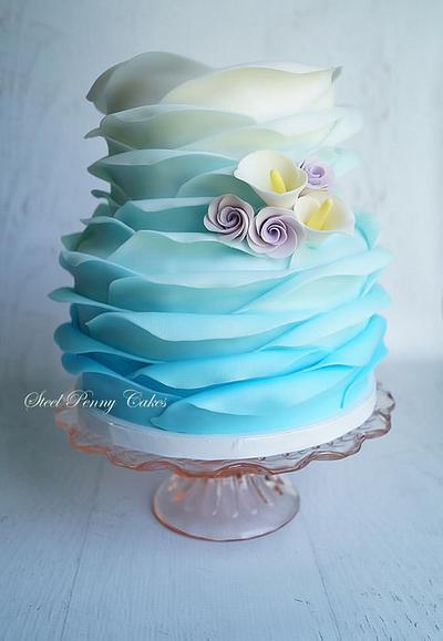 Blue ombre ruffle wrap - Cake by Steel Penny Cakes, Elysia Smith