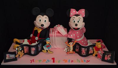 Mickey & Minnie 3D Mud cake with Disney friends and edible images. - Cake by Julie Anne White