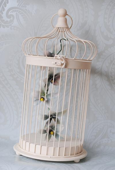 Orchids in a bird cage - Cake by The Cornish Cakery
