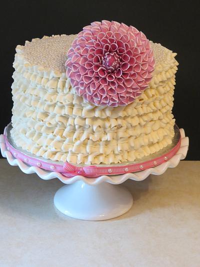 Ruffles,Pearls and a Dahlia - Cake by Nancy T W.