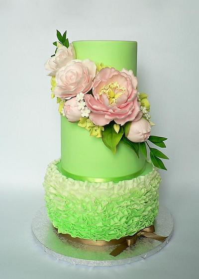 Pink Peony &green cake - Cake by Martina Matyášová