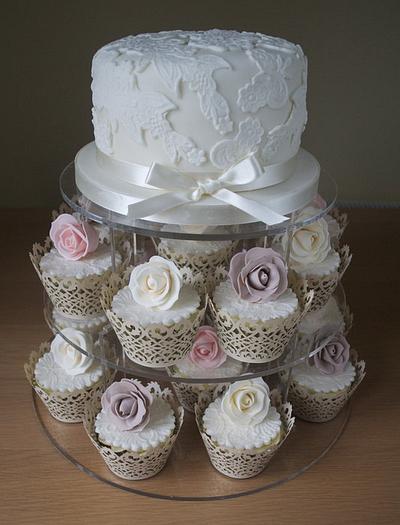 Vintage Rose & Lace Cupcake Tower  - Cake by Sugar Ruffles