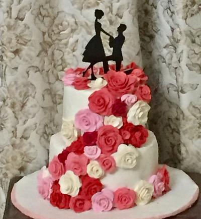 Wedding cake with rose cascade - Cake by Cakesmithinc