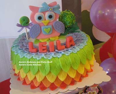 Leila's Owl & Rainbow Theme Cake - Cake by Annie's Balloons & Party Stuff - Annie's Cake Kitchen
