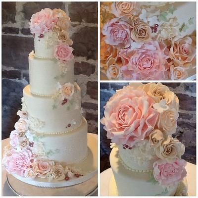 Pretty Pastel Flower Cascade Wedding Cake - Cake by Tickety Boo Cakes