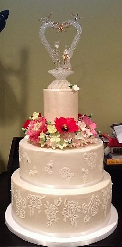 lace and flowers 70th wedding anniversary cake - Cake by the cake outfitter