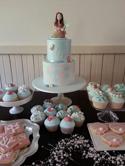 Mermaid birthday cake, cupcakes and cookies for Poppy - Cake by Esther Scott