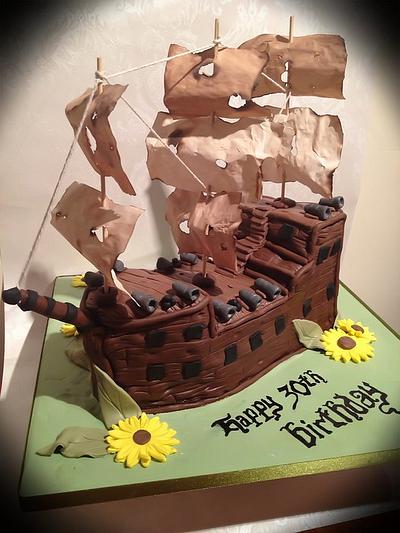 Gallo ship on a field of sunflowers - Cake by Jenna