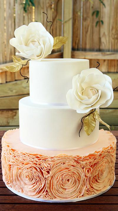 Peach-colored Ruffled Wedding Cake - Cake by Chloe Lim Price 