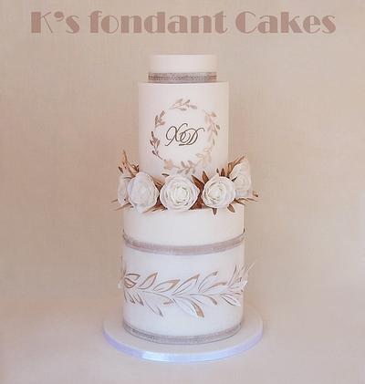 Olive branches & Roses Wedding Cake - Cake by K's fondant Cakes