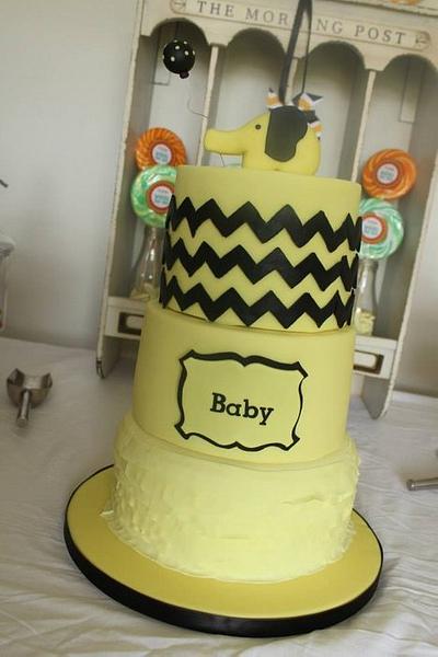 Chevron and elephant baby shower dessert table  - Cake by Tillymakes