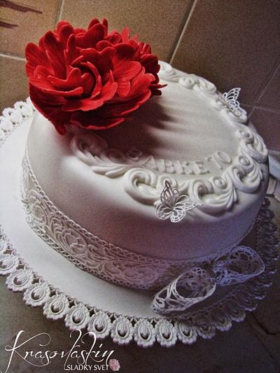 Elegant cake with red peonies - Cake by cakesbykrasovlaska
