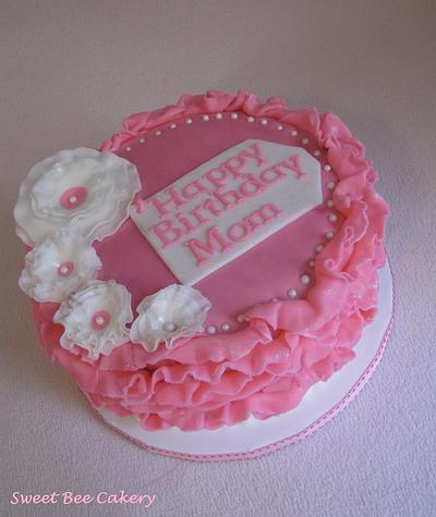 Pink ruffles and ruffle flowers - Cake by Tiffany Palmer