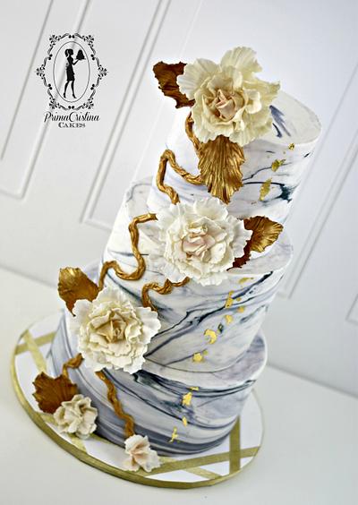 Carrara Marble & Gold Wedding Cake - Cake by PrimaCristina