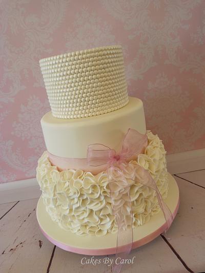 Ivory Pearls & Ruffles Wedding Cake - Cake by Carol