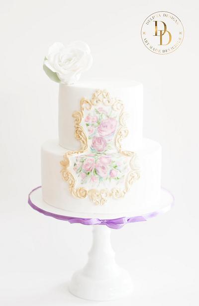Watercolor Floral Plaque - Cake by Delicia Designs