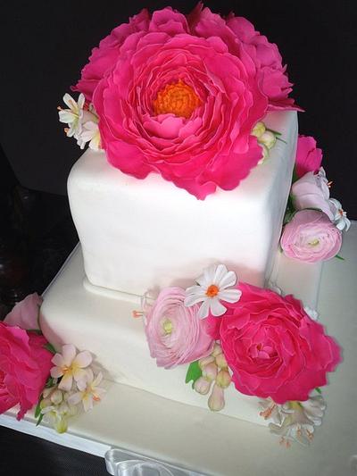 Pink Peonies and Ranunculas Cake - Cake by The Vagabond Baker