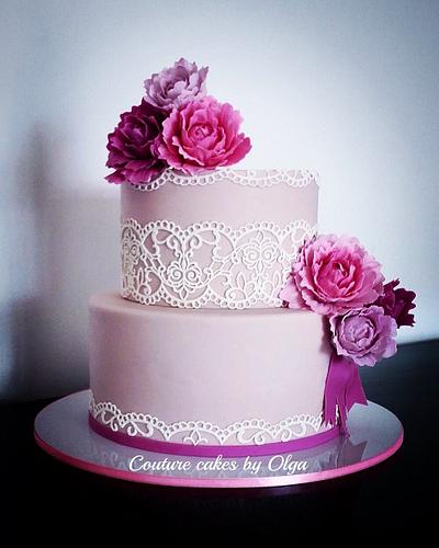 Peonies bd cake - Cake by Couture cakes by Olga