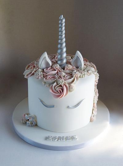 Silver pink and grey unicorn cake - Cake by Angel Cake Design
