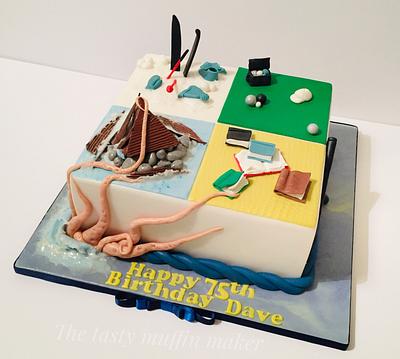 Shipwrecks ,kracken,books,Boulez&lets ski - Cake by Andrea 