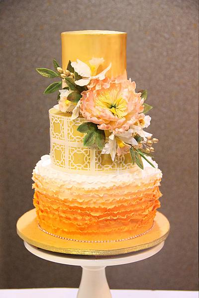 Peach Ombre and Gold  - Cake by Signature Cake By Shweta
