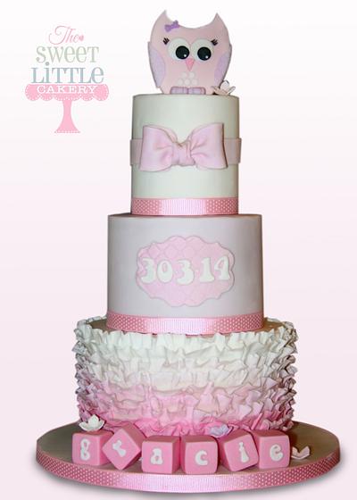 3 tier owl and ombre ruffle christening cake - Cake by thesweetlittlecakery