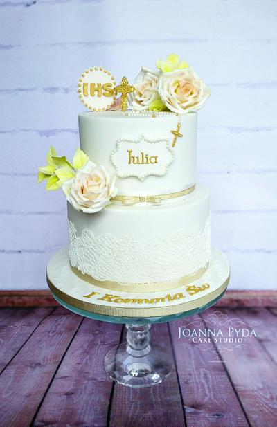 White Communion Cake - Cake by Joanna Pyda Cake Studio