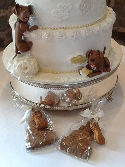 For tier Lace wedding cake with dog decoration - Cake by Tickety Boo Cakes