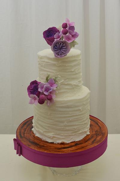 Rustic Buttercream Cake with Plum and Lavender Flowers - Cake by Sugarpixy
