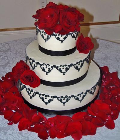 Dramatic Buttercream wedding cake in black and red! - Cake by Nancys Fancys Cakes & Catering (Nancy Goolsby)