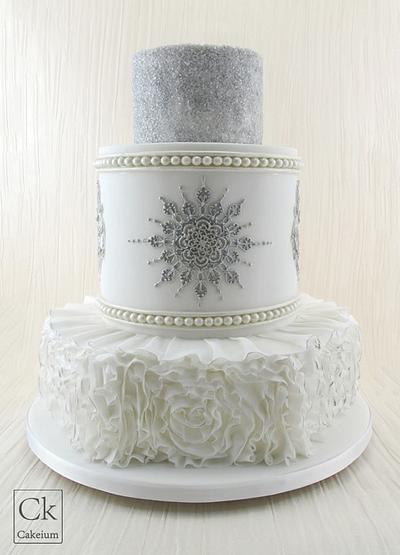 Ruffled, piped and shimmered Wedding Cake - Cake by Natasha Shomali