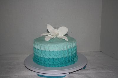 Blue Ombre Cake with White Orchid - Cake by Rosie93095