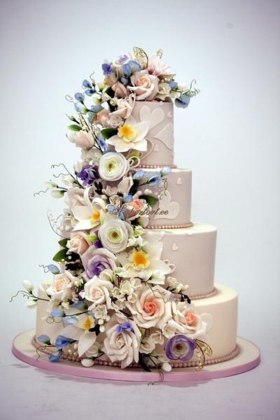 Pastel tones flower cascade cake - Cake by Olga Danilova
