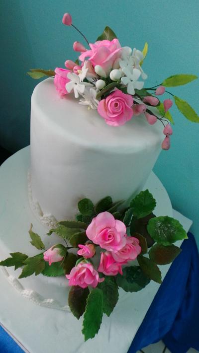 Wedding Cake with floral spray - Cake by JudeCreations