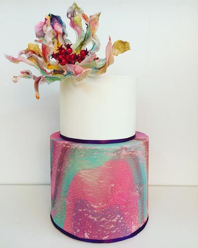 Elephant skin marbled cake with wafer paper flower - Cake by Esen