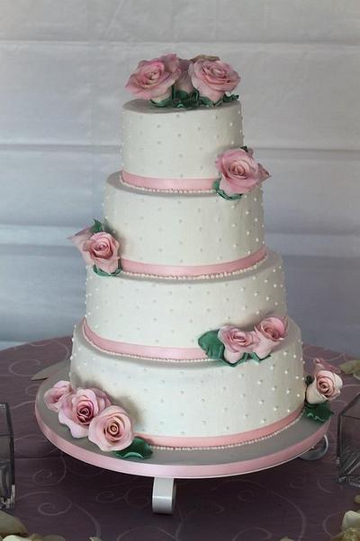 White & Pink Rose Wedding Cake - Cake by Sarah F