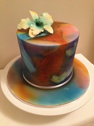 Attempted Airbrushed Koi (coi) ! - Cake by Kelli Maree 