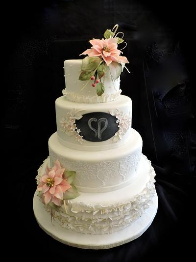 Pink Poinsettia Wedding - Cake by Theresa